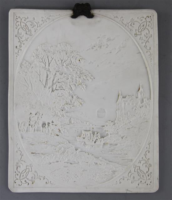 Eleven German porcelain lithophanes, late 19th century, 29.5 x 23.5cm excl. frame